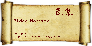 Bider Nanetta névjegykártya